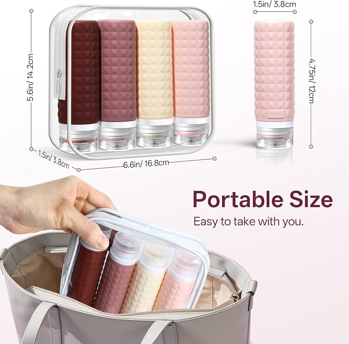 Travel Bottles for Toiletries, TSA Approved Travel Size Containers with Silicone Bottle Covers, Leak Proof Silicone Shampoo Bottles, Small Toiletry Containers for Shampoo Conditioner Lotion