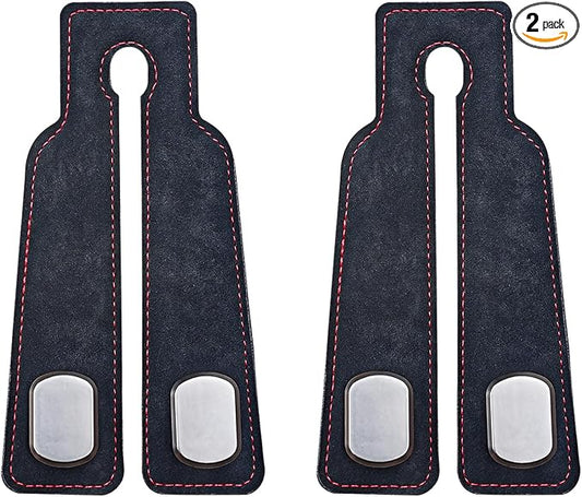 SADELOOS Car Hooks for Headrest, 2PCS Car Purse Hooks Luxurious Leather Metal Car Hangers for Seat Multifunctional Car Bag Hook Car Seat Back Storage Hook Accessories (Black)