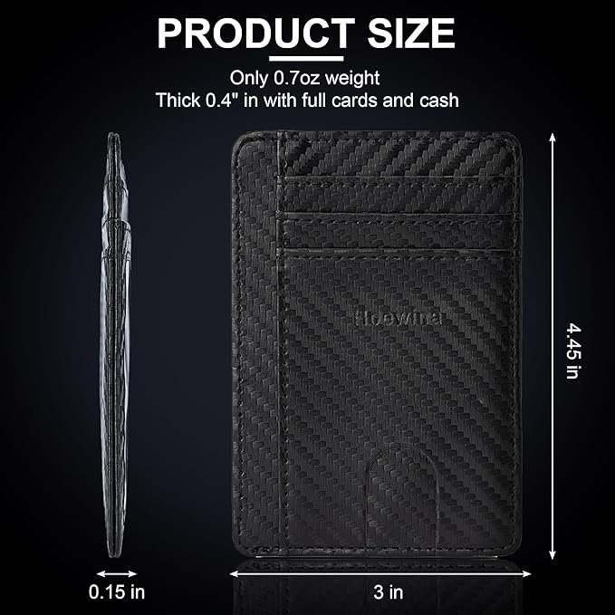 Hoewina Slim Wallet for Men, Credit Card Holder Wallet, Minimalist Design - RFID Blocking Front Pocket Leather Thin Wallet for Men and Women(Carbon Fiber Black)