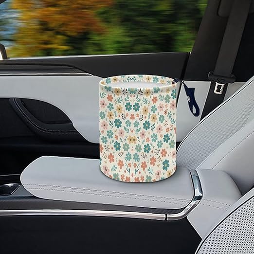 Flowers Car Rubbish Bin Holder Multipurpose Front Seat Back Seat Garbage Container Bag Kitchen Hanging Foldable Rubbish Bin Fashion Vehicle Organization Bin
