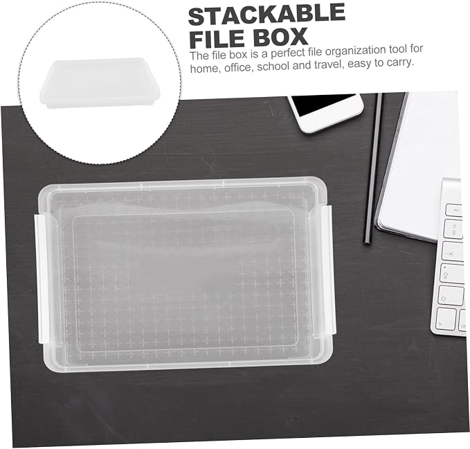 SHOWERORO Transparent File Box with Snap-tight Lid Stackable Desktop Document Organizer for Files Magazines Notebooks Moisture-resistant Storage Container for Office and Home Use