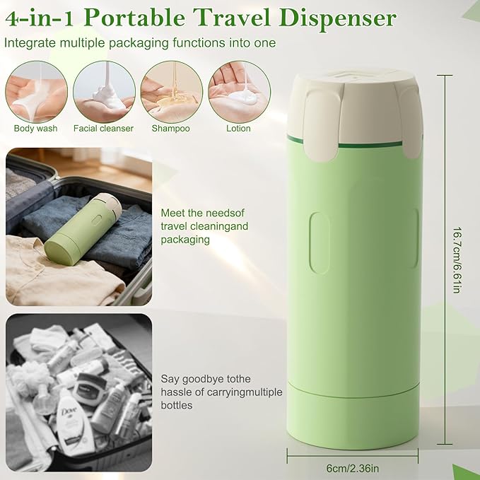4 in 1 Refillable Travel Dispenser,Portable Travel Toiletries Bottle Set,Travel Size Shampoo and Conditioner Bottles,Toiletries Leak Proof Travel Size Containers for Vacation Business Trip