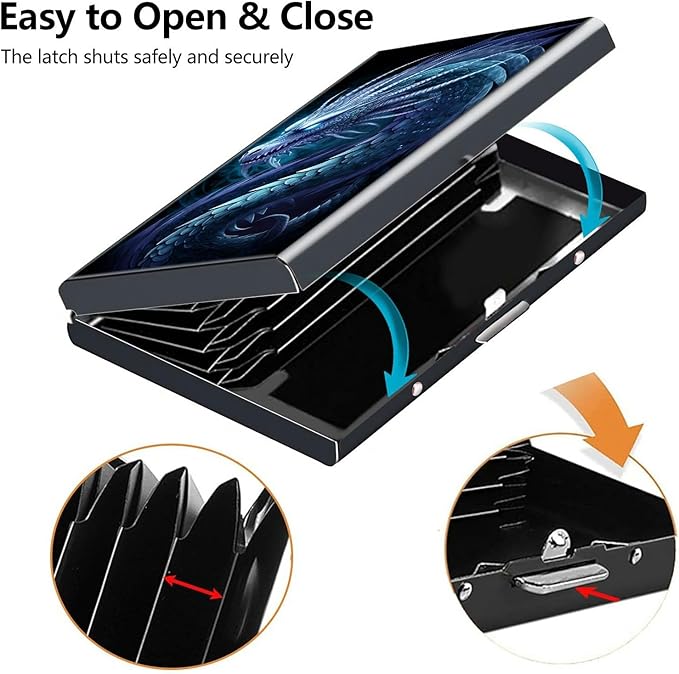 Credit Card Holder, Cool Dragon Design Mini RFID Blocking Aluminum Wallet Slim Metal Hard Case Shell Travel Wallet ID Case Small Credit Cards Case Business Cards for Women Men Girls