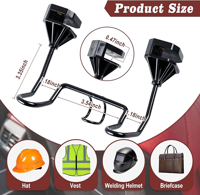2 PCS Triple Hook Hard Hat Holder for Truck Seat Heavy Duty Metal Hard Hat Accessories Holder for Truck SUV Car Seat to Keep Helmet Safety Vest Bag Caps Car, Seat Back Hanger for Men Women