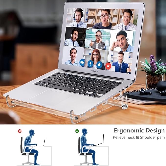 Acrylic Laptop Stand for Desk, Clear Ventilated Computer Stand Holder for Desk, Ergonomic Acrylic Sturdy Laptop Riser Compatible with MacBook Air Pro Dell Lenovo Thinkpad ASUS 9-16 Inch