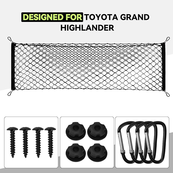 Tongama-Cargo Net for 2020-2026 Toyota Grand Highlander/Highlander/Lexus TX, Heavy Duty Elastic Trunk Storage Net with Hooks for Toyota Grand Highlander/Highlander/Lexus TX Car Exterior Accessories