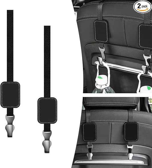 2 PCS Car Seat Headrest Hooks, Seat Back Suede Leather Hook, Auto Multifunctional Hook Hangers Storage Organizer Interior Accessories, Universal for Most Cars Models (Black)