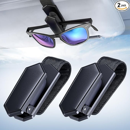 Veharvim Sunglass Holder for Car (One-Handed-Operation, Gentle & Secure Hold, Silicone Padded, Universal Fit, Metal Clip) Visor Sunglass Holder Clip,Visor Sunglass Car (Black, 2 Pack)