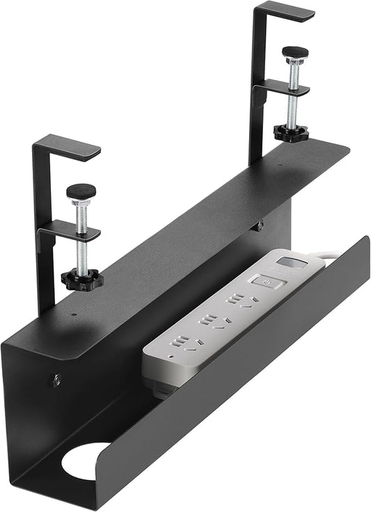 ZhiYo 16.5in Steel Cable Management Under Desk Tray, Large Clamp-On Under Table Cord Hider Tray, No Drill Cable Organizer for Desk, Wire Management Raceway, Black Rack, W3in x H4.7in
