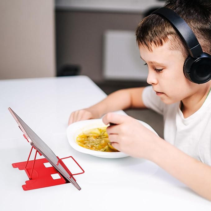 Honagu Small Metal Desk Book Stand for Reading Hands Free, Adjustable Cookbook Holder, Portable Bookstand for Music Books, Textbook, Recipe, Tablet, Ipad (Red)