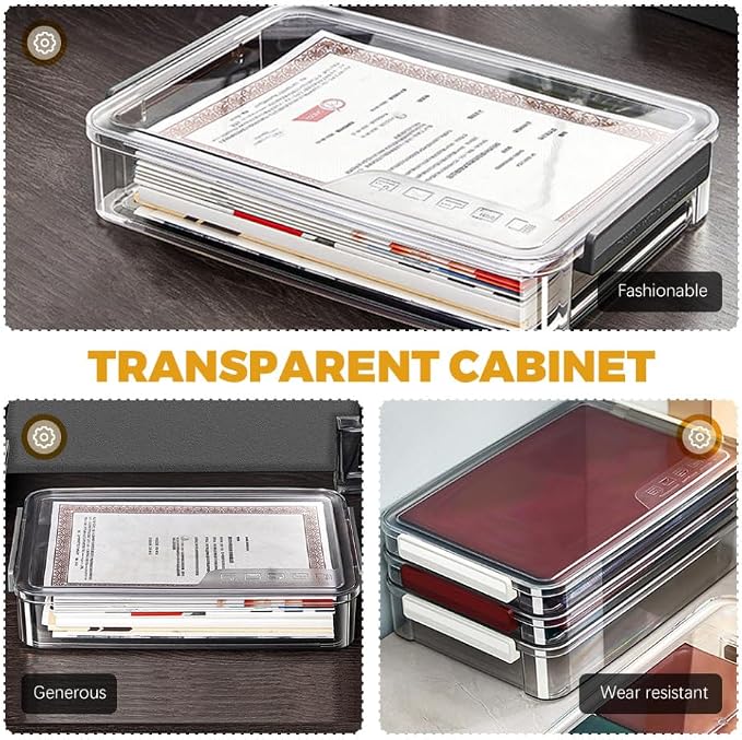Ciieeo Stackable Small Plastic Storage Box with Lid, Document Organizer File Folder Case for Office Desktop Paper and Document Storage