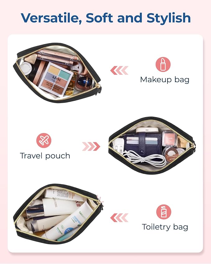 BAGSMART Makeup Bag Travel Cosmetic Bag,Puffy Make Up Bags for Women Double Layer Makeup Organizer Case,Wide-open Puffer Pouch for Purse Storage Travel Essentials Toiletries Accessories Brushes, Black