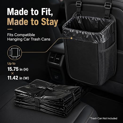 Disposable Car Trash Can Bags, Liner Refills (1-Pack, 100 Bags Total) - for HOTOR Car Garbage Can(Trash Can Not Included) Black