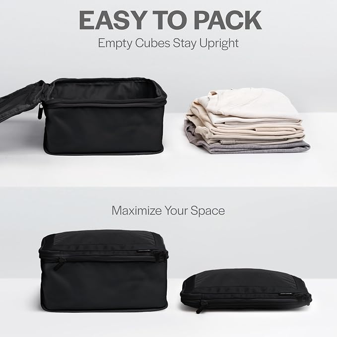 Aerotrunk Compression Packing Cubes for Travel - Luggage Organizer Bags - Double Zipper Packing Cubes for Suitcases (12-Pack, Black)