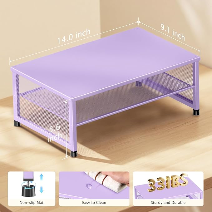 ECOLOVI 2-Tier Computer Monitor Stand Riser, Desk Organizer for Monitor, Printer & Laptop Stand, Desktop Workspace Organizers for Office Supplies(Purple)