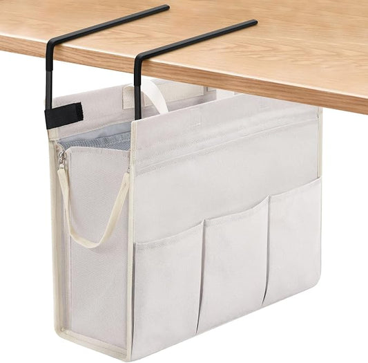 MASTLU Under Desk Hanging Storage Bag, Desk Organizer Storage, Office Side Storage Bag, Compatible with A4 Files, Detachable Handle Design, No Assembly Required, for Office Home School (Beige)