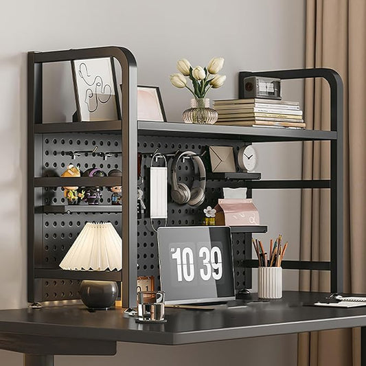 Standing Desk Shelf Desk Shelf Organizer, Countertop Hutch Bookcase Organizer, Desktop Bookcase Bookshelf Desk Hutch, Home Decor, Load Bearing Capacity 50 kg/110 lbs(Black,75*68*20cm/29.5*27*8in)