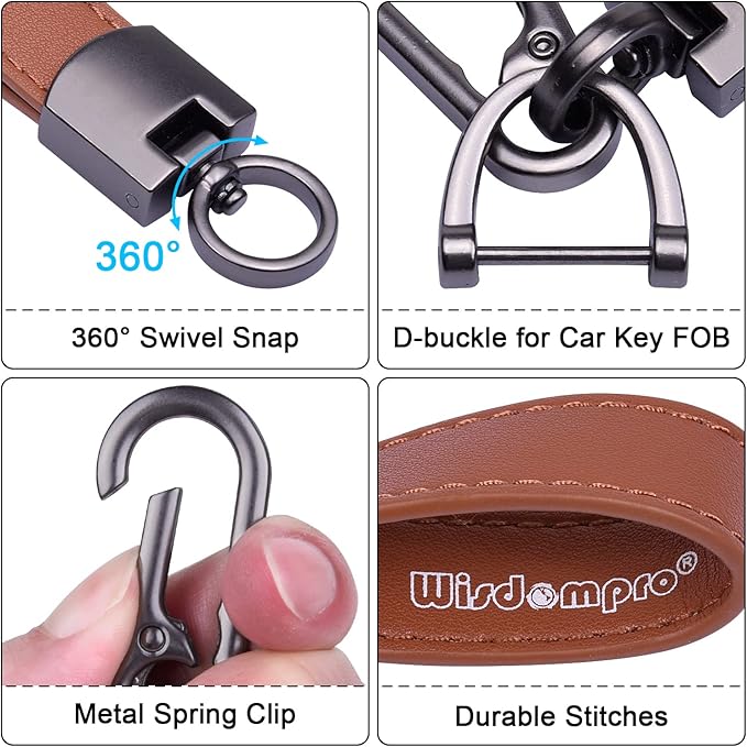 Wisdompro Genuine Leather Car Keychain, Universal Heavy Duty Key Fob Keychain Leather Key Chain Holder for Men and Women
