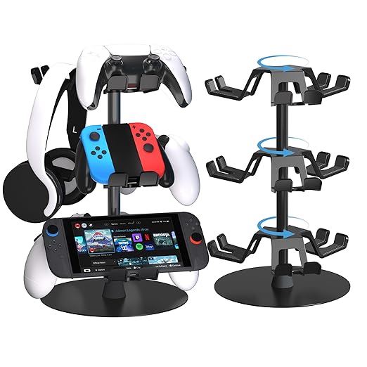 Controller Holder Stand 3 Tiers for Desk, Aluminum Alloy Rotatable Gaming Headset Stand for PS5/PS4/Xbox/Switch2/PS Controller/Headphone Holder for 9 Packs Controller