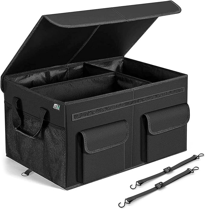 MIU COLOR Car Trunk Organizer, Collapsible Cargo Storage Containers with Strap Handle for Sedan SUV, Black