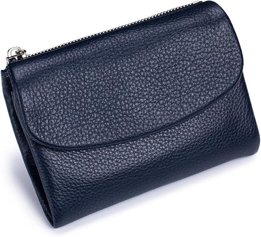 Nsciyise Premium Leather Wallet for Women, Dark Blue | 8 Card Slots, Zipper Coin Pocket, Slim Portable, Mini Wallet