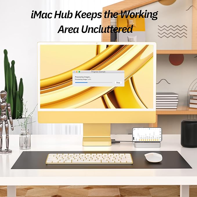 Minisopuru USB C Hub for iMac - M.2 NVMe SSD Adapter, Supports iMac M1/M3/M4, 10Gbps USB A 3.2, SD/TF, Yellow