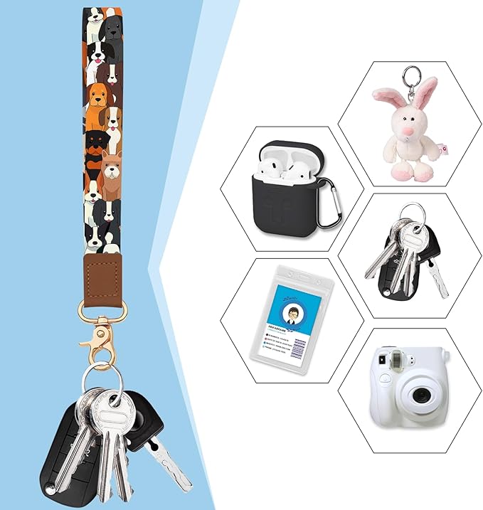 Blusabaca Credit Card Holder for Women, Dogs Small RFID Blocking Wallet with Wristlet Strap, Keychain Wristlet Zipper Women Wallet, Leather Card Case, Accordion Card Wallet Purse with Key Lanyard