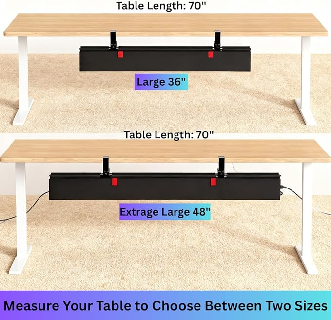 Under Desk Cable Management Tray, 48" Extra Large No Drill Cord Organizer with Easy to Clean Oxford Fabric, Clamp On Power Stripe Holder for Office, Home Office & Gaming Space