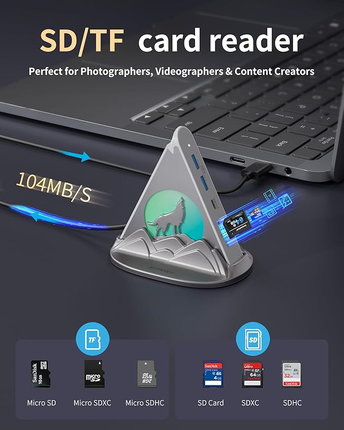 8-in-1 USB-C Multiport Adapter for MacBook Pro/Air, 4K HDMI, 3 USB-A Ports, 1 USB-C Data, 100W PD, SD/TF Card Reader & RGB Lighting, Type-C HUB for Laptops, PC Surface, XPS
