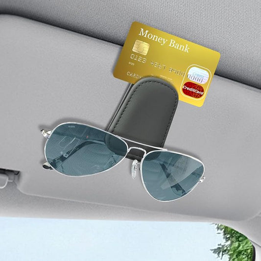 Sunglass Holder for Car, Sunglasses Clip for Car Visor, Magnetic Leather Vehicle Eyeglass Hanger Clip, Auto Ticket Card Glasses Organizer Clamp Accessories for SUV Sedan (Gray)