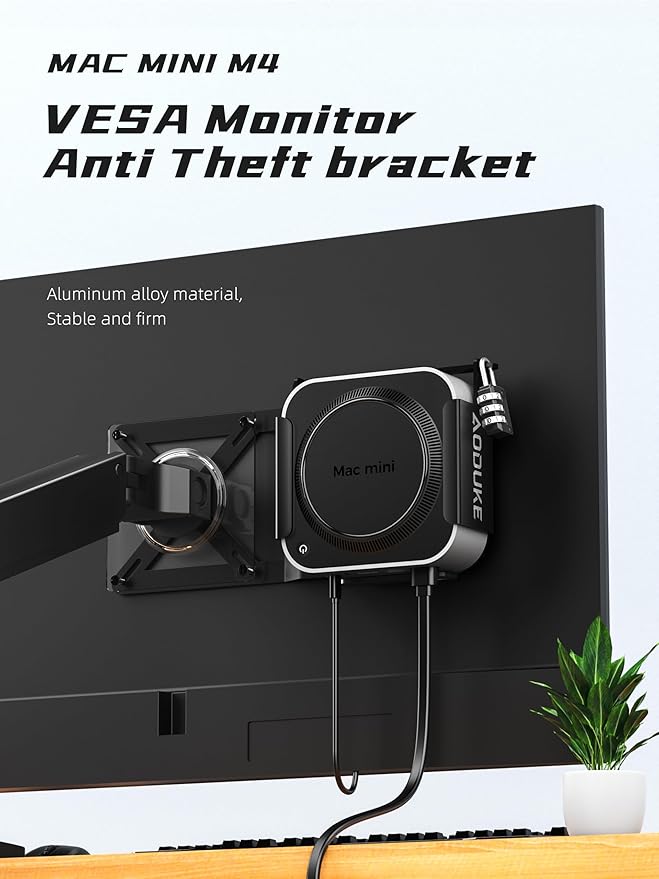 with Combination Security Lock 2024 Mac mini M4 VESA Computer Monitor Mount Bracket for Anti-Theft Server Rack Extension Plate Adapter, Compatible 75X75/100X100MM Hole distance-AJM4GS-BM