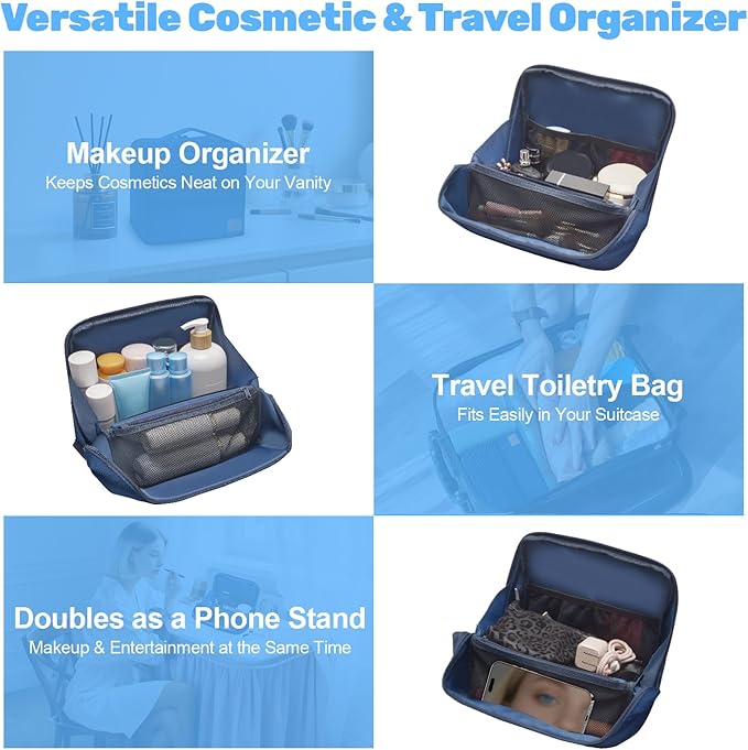 Lermende Travel Toiletry Bag for Men: Makeup Bag Toiletry Bag, Wide-open Pouch Purse Travel Essentials Toiletries Accessories Brushes (Blue)