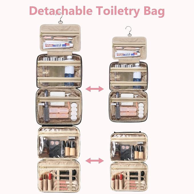 Detachable Travel Toiletry Bag for Women - Large Toiletry Bags for Traveling Women - Hanging Makeup Cosmetic Bag, Organizer for Travel Accessories Cruise Essential - Travel Size Toiletries