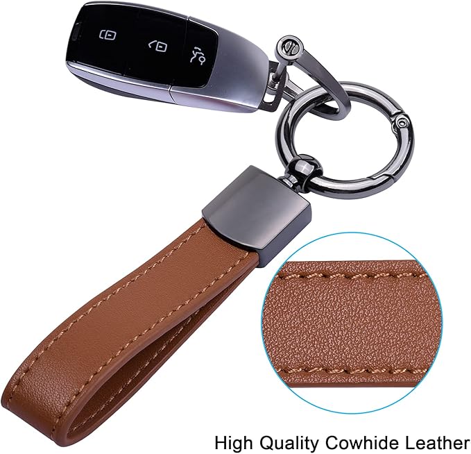 Wisdompro Genuine Leather Car Keychain, Universal Heavy Duty Key Fob Keychain Leather Key Chain Holder for Men and Women