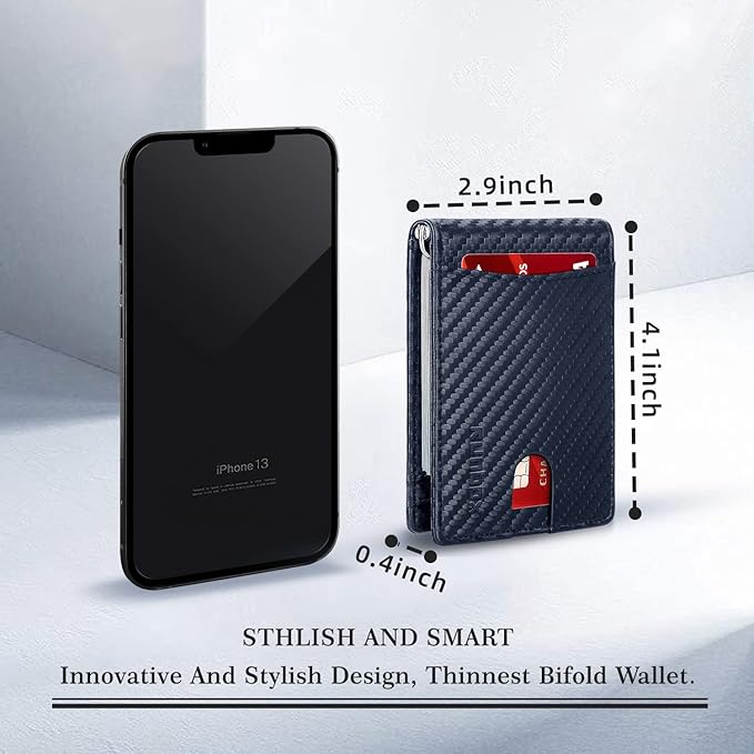 RUNBOX Slim Wallet for Men Genuine Leather RFID Blocking Bifold Minimalist Front Pocket Mens Wallet with Money Clip Thin Gift Box