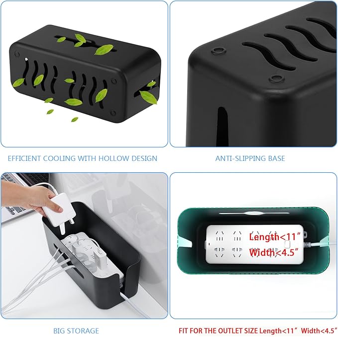 Cable Management Box,Cord Organizer Box for Desk Floor Cable Hide,Cable Box Organizer to Cover The Power Strip Cord Wires for Home Office,Black
