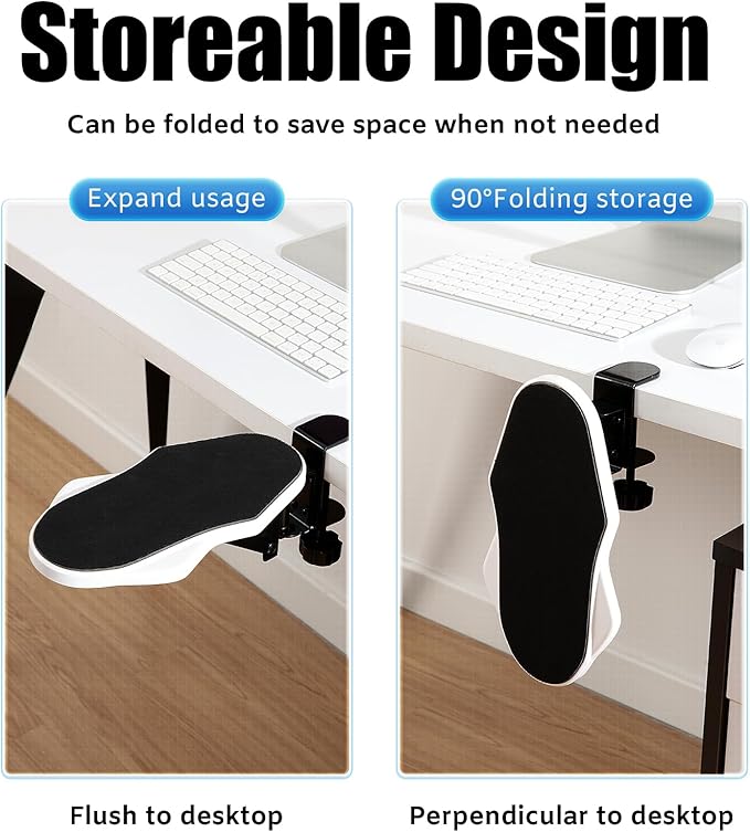 Computer Arm Rest for Desk, 180° Adjustable Rotating Desk Extender Tray, 90° Foldable Elbow Arm Support, Ergonomic Desk Arm Wrist Rest Shelf for Home and Office