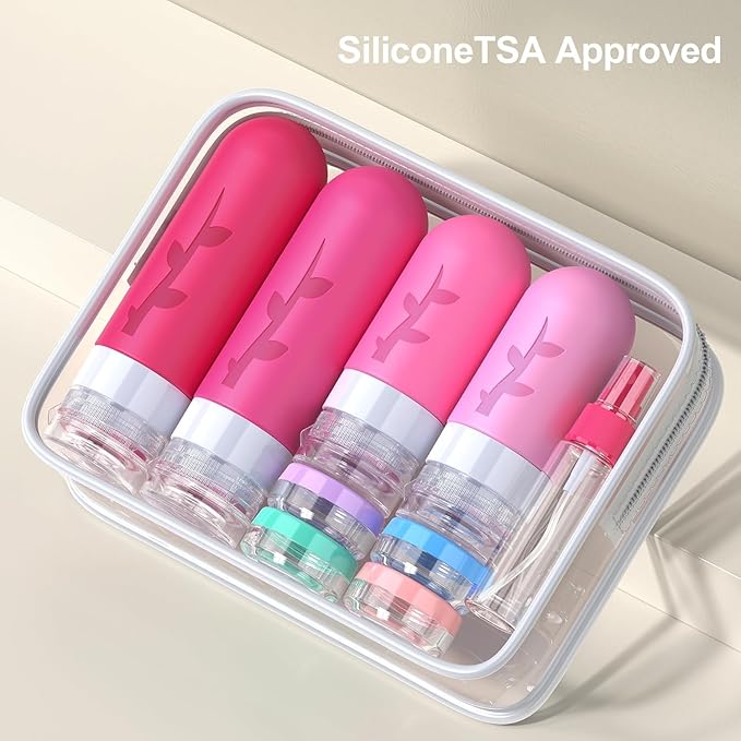 Tocelffe 18pack Travel Bottles for Toiletries,TSA Approved Silicone Travel Containers jar for Toiletries,Leak Proof Refillable Liqus Shampoo And Conditioner Essentials toiletry
