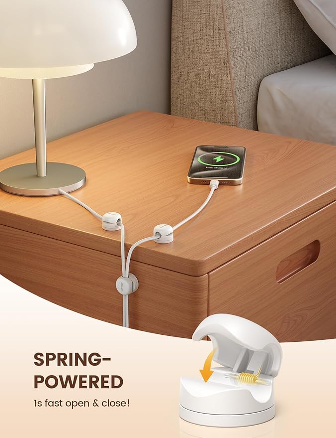 Lamicall 6Pack Rotatable Cord Organizer Cable Clips - [1s Lock] Spring Cord Holder, Desk Phone Charger Cable Management, Wire Keeper for Nightstand, Office Accessories & Christmas Home Organizers