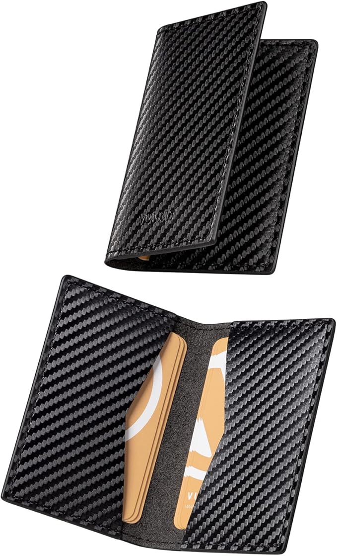 VULKIT Leather Business Card Holder 2 Sided Slim Business Name Card Organizer for Men or Women, Up to hold 20 cards(Carbon Black)