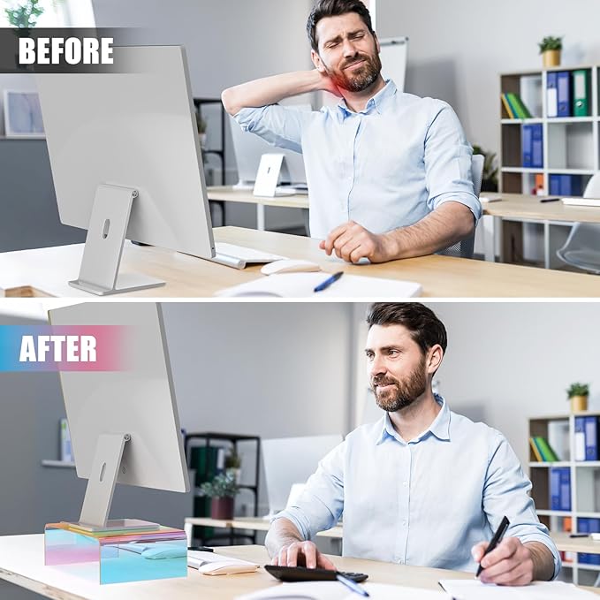 NiHome Iridescent Acrylic Computer Monitor Stand, Acrylic Laptop/PC/Desktop Stand Riser for Desk, Durable, Ergonomic Design, Space Saving for Home and Office