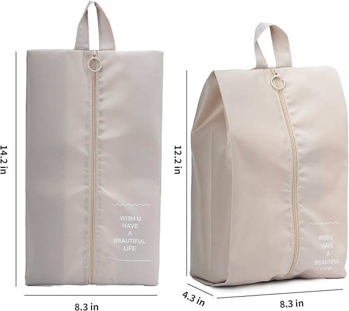 Shoe Bags for Travel, 2 Pack Large Multi-color Shoe Bags for Men Women, Waterproof Portable Shoe Organizer bag with Sturdy Zipper (Beige)