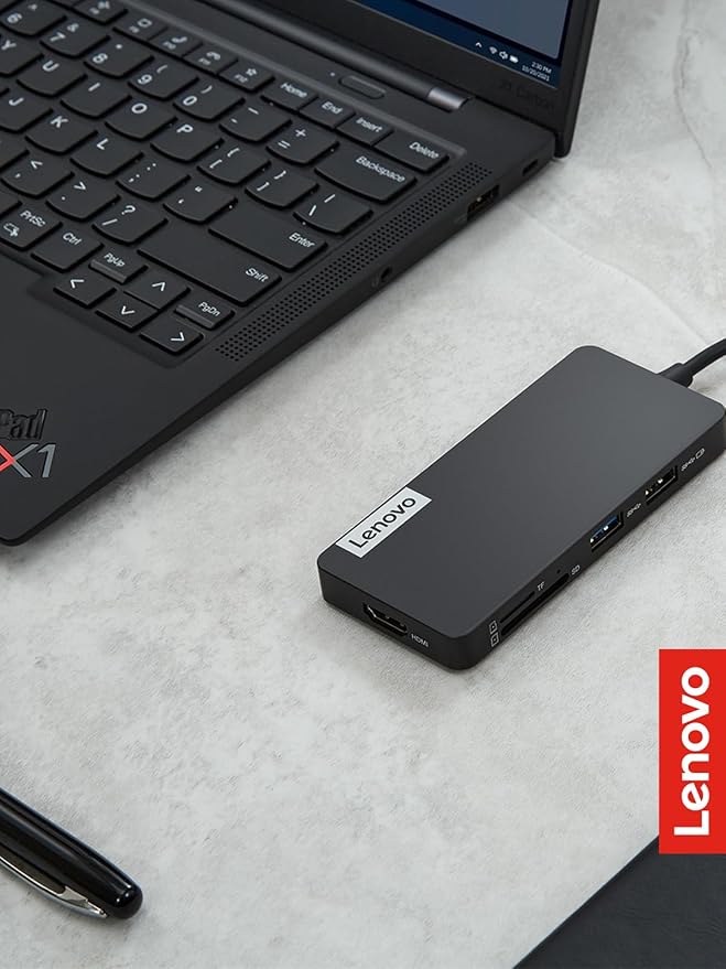 Lenovo ??USB-C 7-in-1 Hub ??Computer Networking Laptop Accessory ??Laptop Docking Station - 4K via HDMI, 3 USB-A devices, 2 SD/TF Card Readers USB-C Power Pass Through
