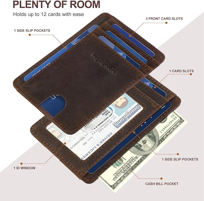 Slim Minimalist Front Pocket Thin Wallet RFID Blocking 100% Genuine Leather Credit Card Holder for men Women, with Gift Box-Texas Brown