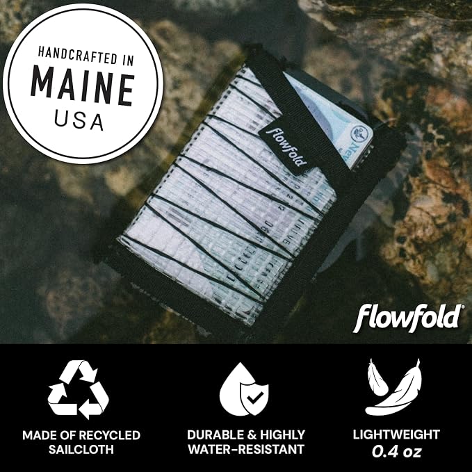 Flowfold Recycled Sailcloth Minimalist Card Holder Wallet | Slim and Durable with Cash pocket and Credit Card Slot | Minimalist Wallet Made in USA Holds 6-8 Cards