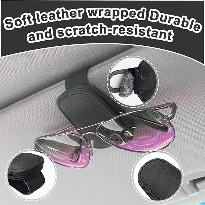 AALFA Sunglasses Holders Universal Fit Leather Clips for Easy Access Magnetic Flap Elastic Cloth Premium Auto Accessories