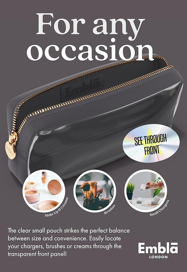 Embla Medium Clear Makeup Bag Travel for Toiletries Cute Make Up Nylon Organizer Pouches Quart Size Cosmetic Bags for Women Girls Zipper Toiletry Skincare Pouch Organizer for Purse Grey