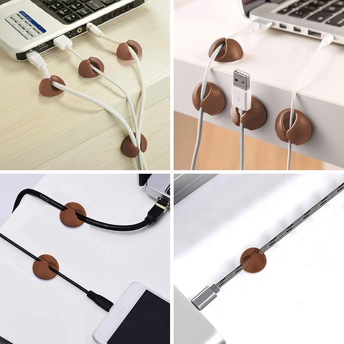 CHEFBEE 8 Pack Adhesive Cable Clips, Cable Cord Holder Organizer Management System for Desk, Wire Clips for All Your Computer, Electrical, Charging or Mouse Cord, Coffee