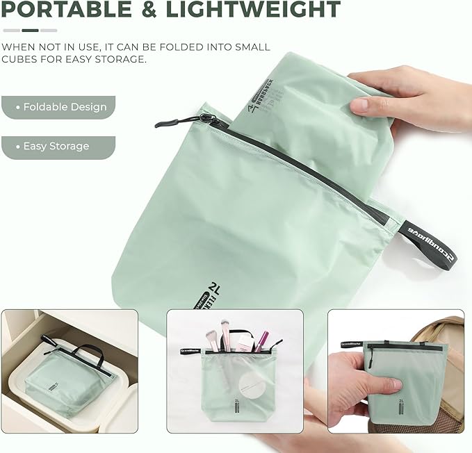 Travel Laundry Bag Ultralight Waterproof Washable Wet Dry Bag for Gym, Swimming, Yoga, and Workout Perfect for Dirty Clothes, Bathing Suits, Travel Accessories (3 Pack)(Green)