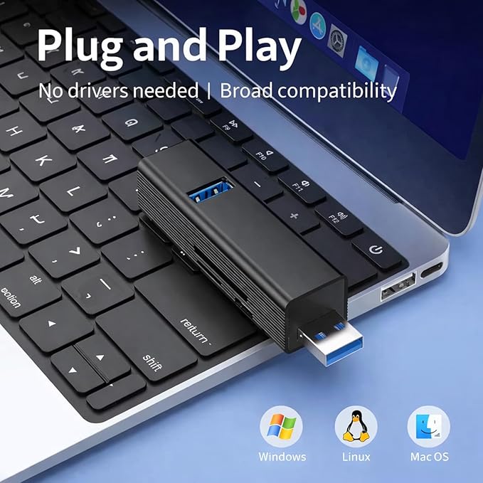 VIENON USB 3.0 Hub 6-in-1, Aluminum USB Adapter with Power Port, SD/TF Card Reader, USB Splitter Expander for Laptop, PC, Desktop, Car, Connect U Disk, Flash Drive, Mouse, Keyboard, HDD, SSD